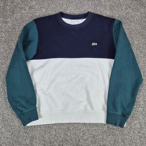 Lacoste Sweatshirt Mens XL White Navy Teal Colorblock Cotton